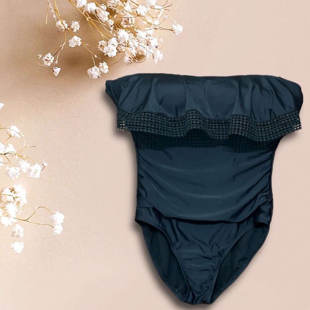 NWT-Kona Sol Crochet One Piece Swimsuit, XL (16-18), Black, Nylon/Spandex ($40)